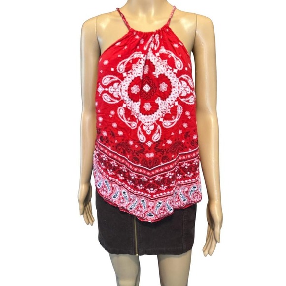 Livie & Luca Halter Top Bandana Print Sleeveless Tie Back Red Size Small - Picture 1 of 3